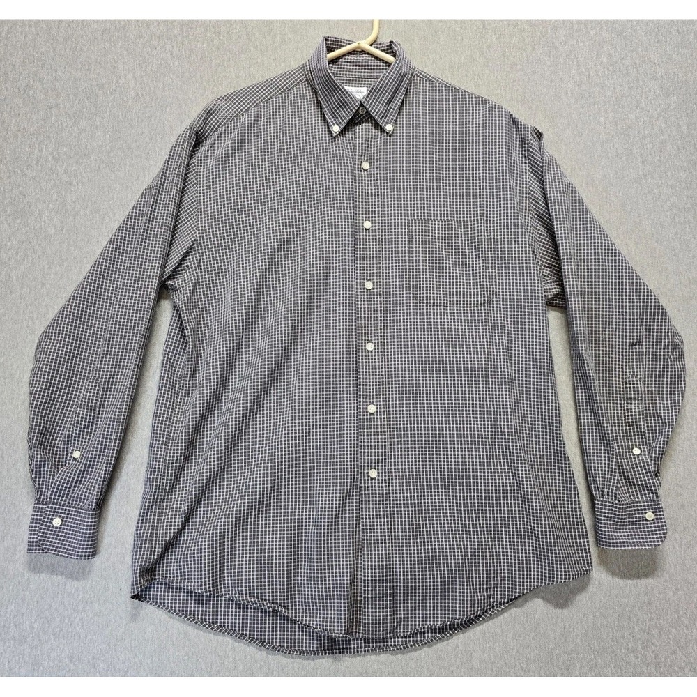Brooks Brothers Sport Shirt Mens Medium Gray Check Cotton Pleated Everyday Wear